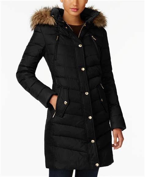 michael kors black hooded coat|michael kors black puffer coat.